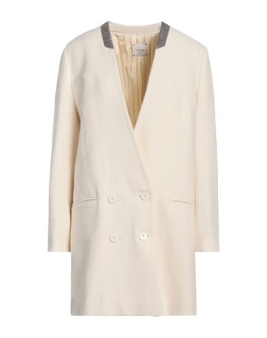 Alysi Crème Woman Coat Ivory Size 4 Virgin Wool, Cotton, Linen