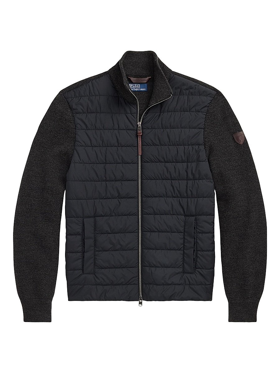 Men's Merino Wool Quilted Zip-Front Jacket - Charcoal Combo