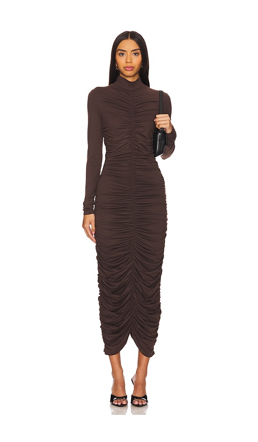 Susana Monaco Mock Gathered Long Sleeve Dress in Brown. -  S also in