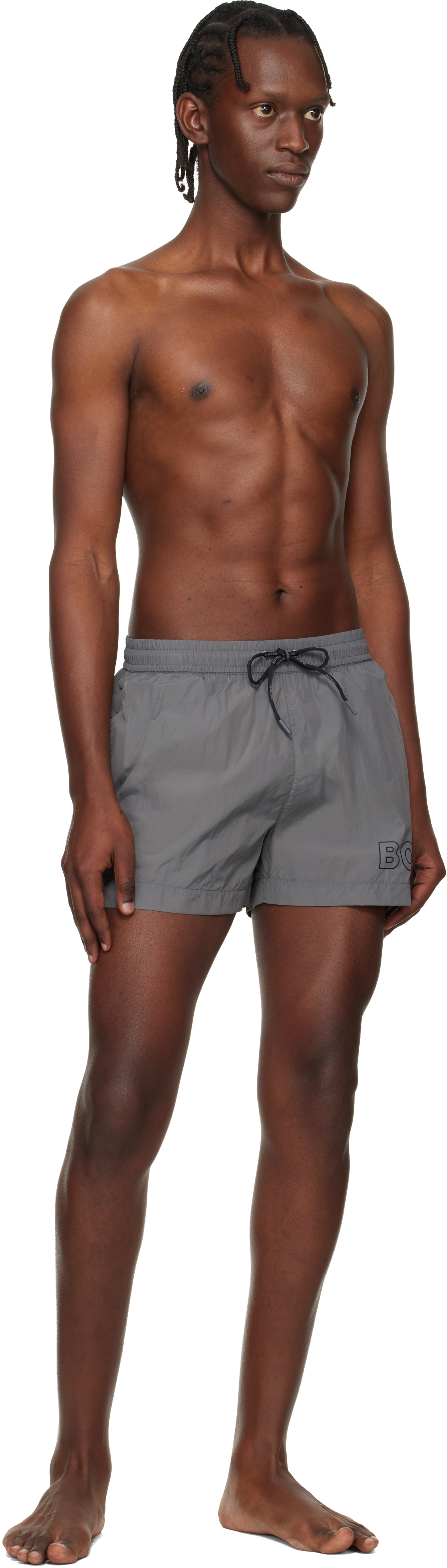 Gray Outline Logo Print Swim Shorts