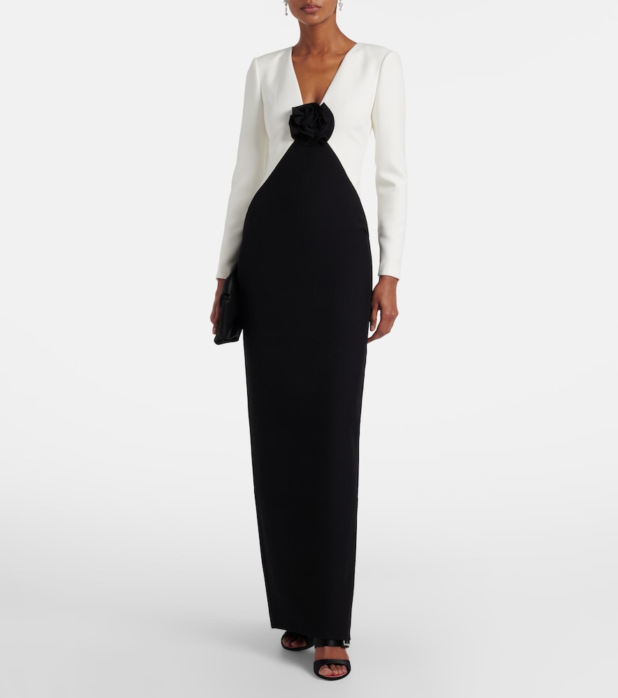 Floral-appliqué crêpe gown