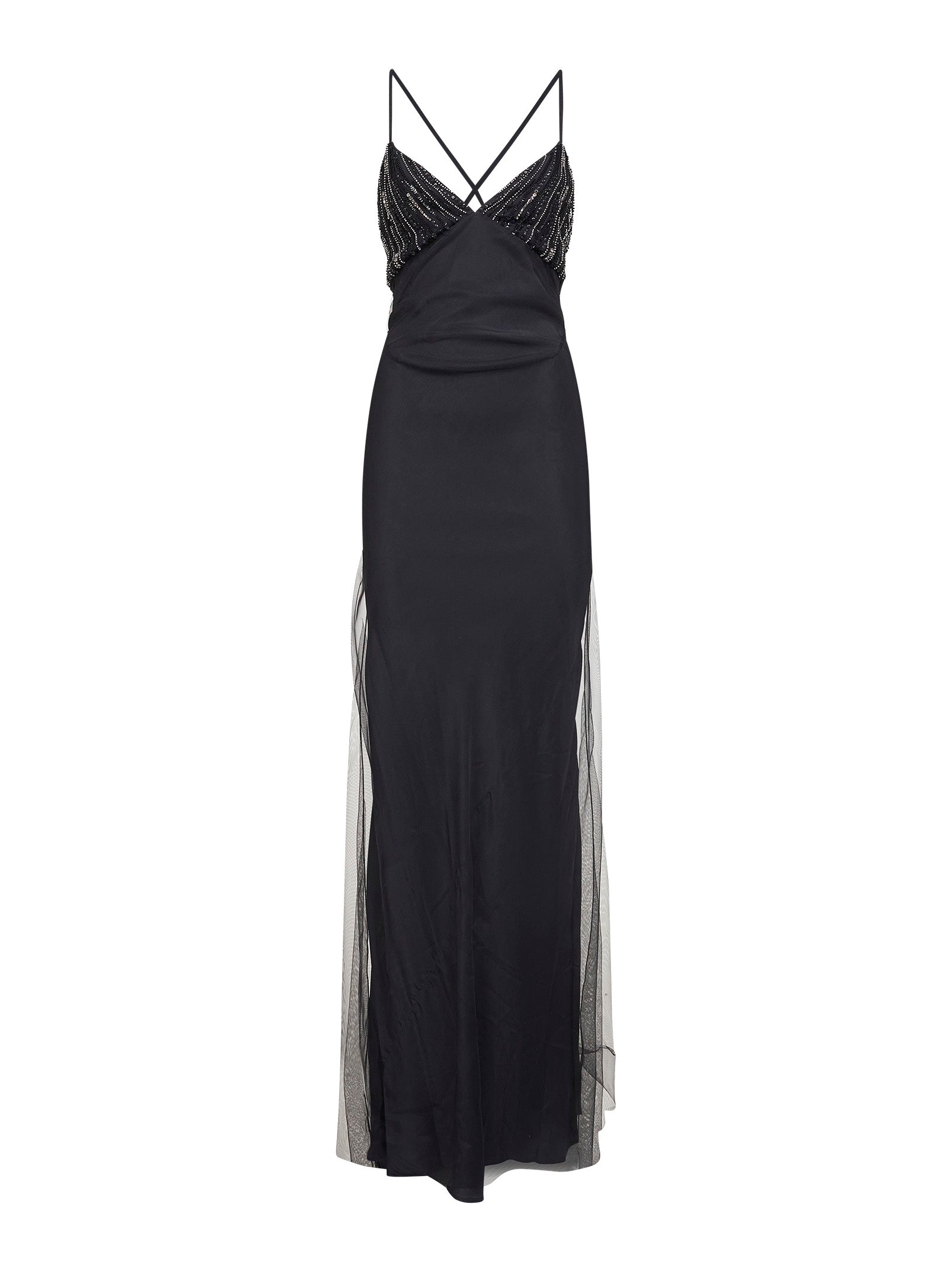 Sequin-Embroidered Tulle Dress — Black