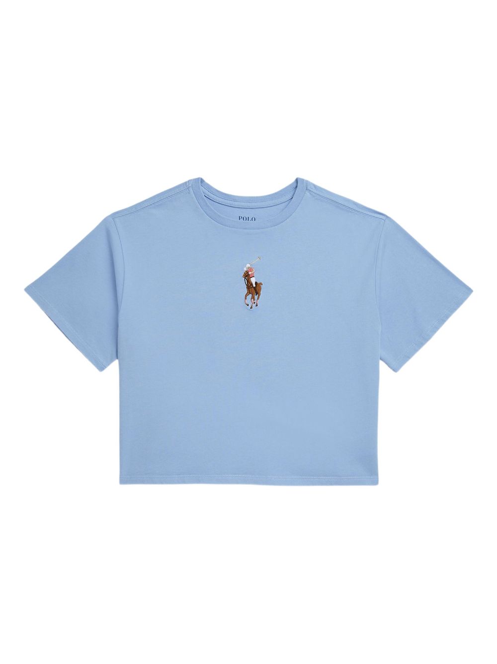 Embroidered-Equestrian Knight cropped T-shirt - Blue