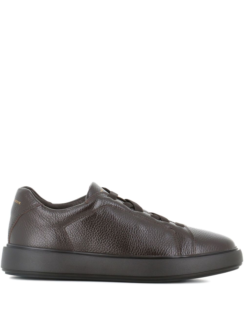 Textured leather lace-up sneakers - Brown