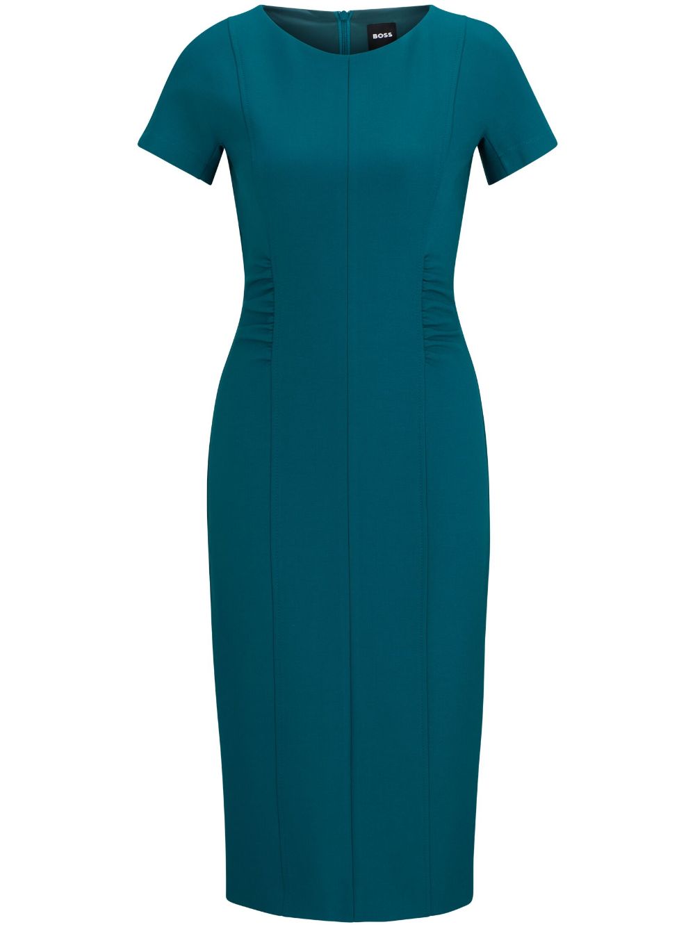 Short-sleeve ruched midi dress - Blue