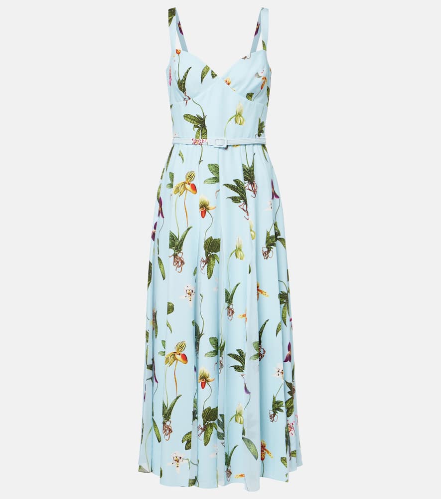 Floral belted cady midi dress