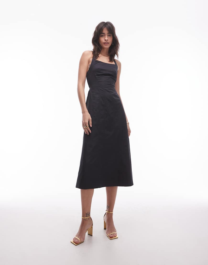 & midaxi halter neck dress in black