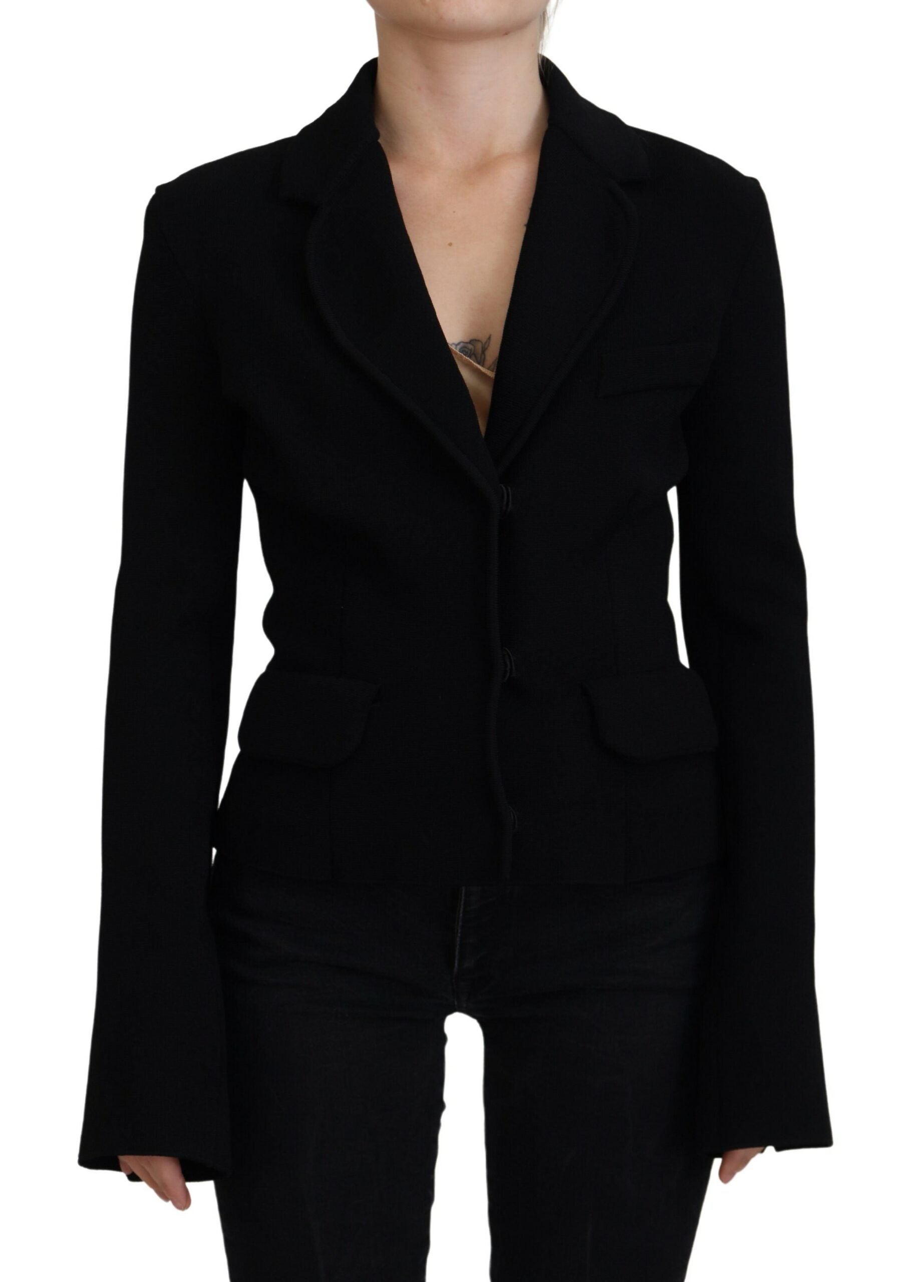 Button Viscose Blazer — Black