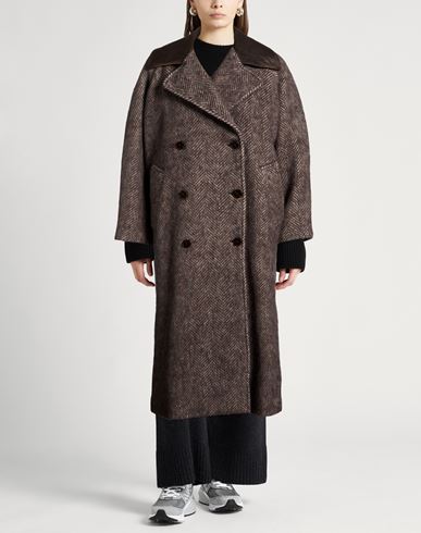 Crème Woman Coat Dark brown Size 6 Virgin Wool, Alpaca wool, Polyamide, Leather