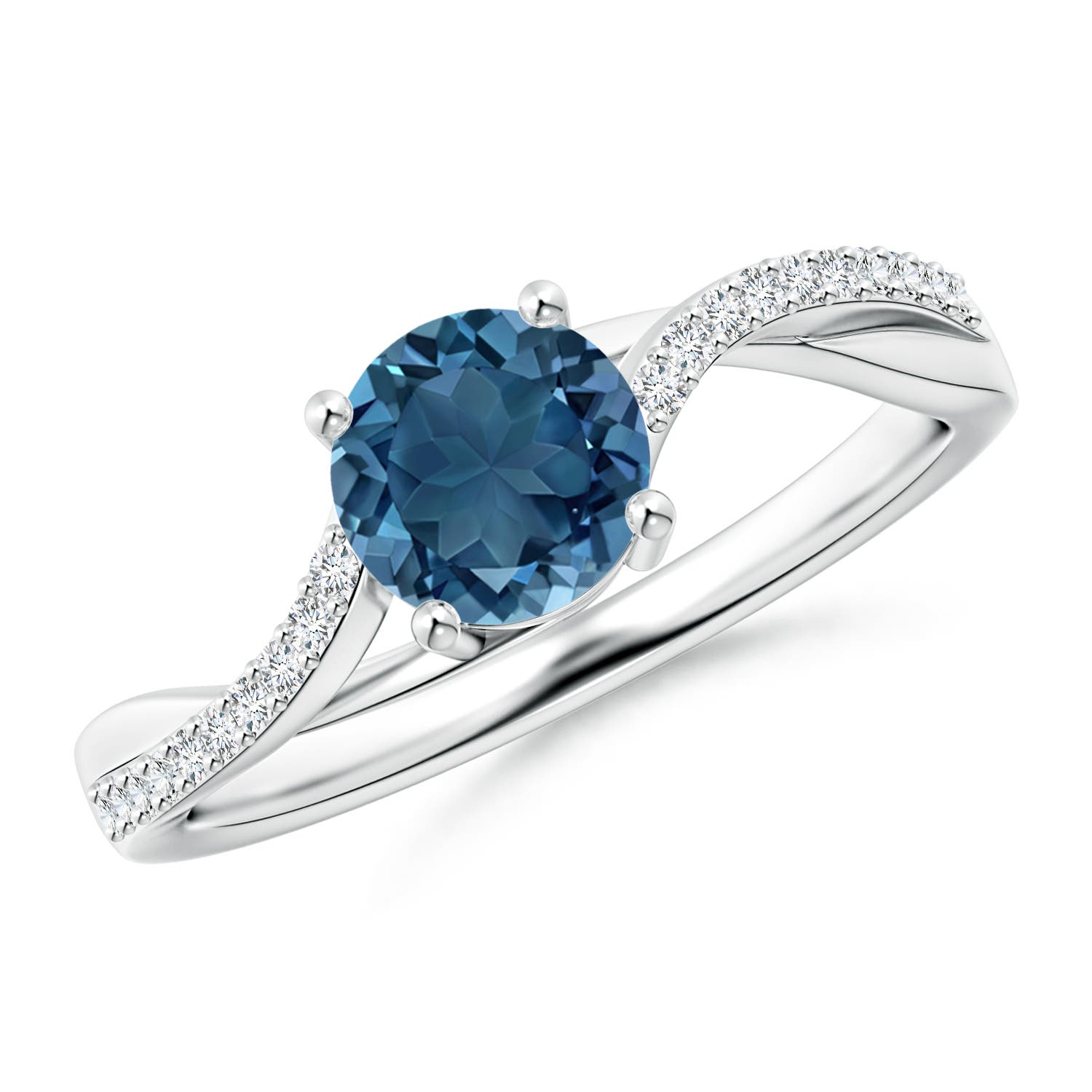 Angara 0.95 Carat Solitaire London Blue Topaz Twisted Split Shank Ring in Platinum