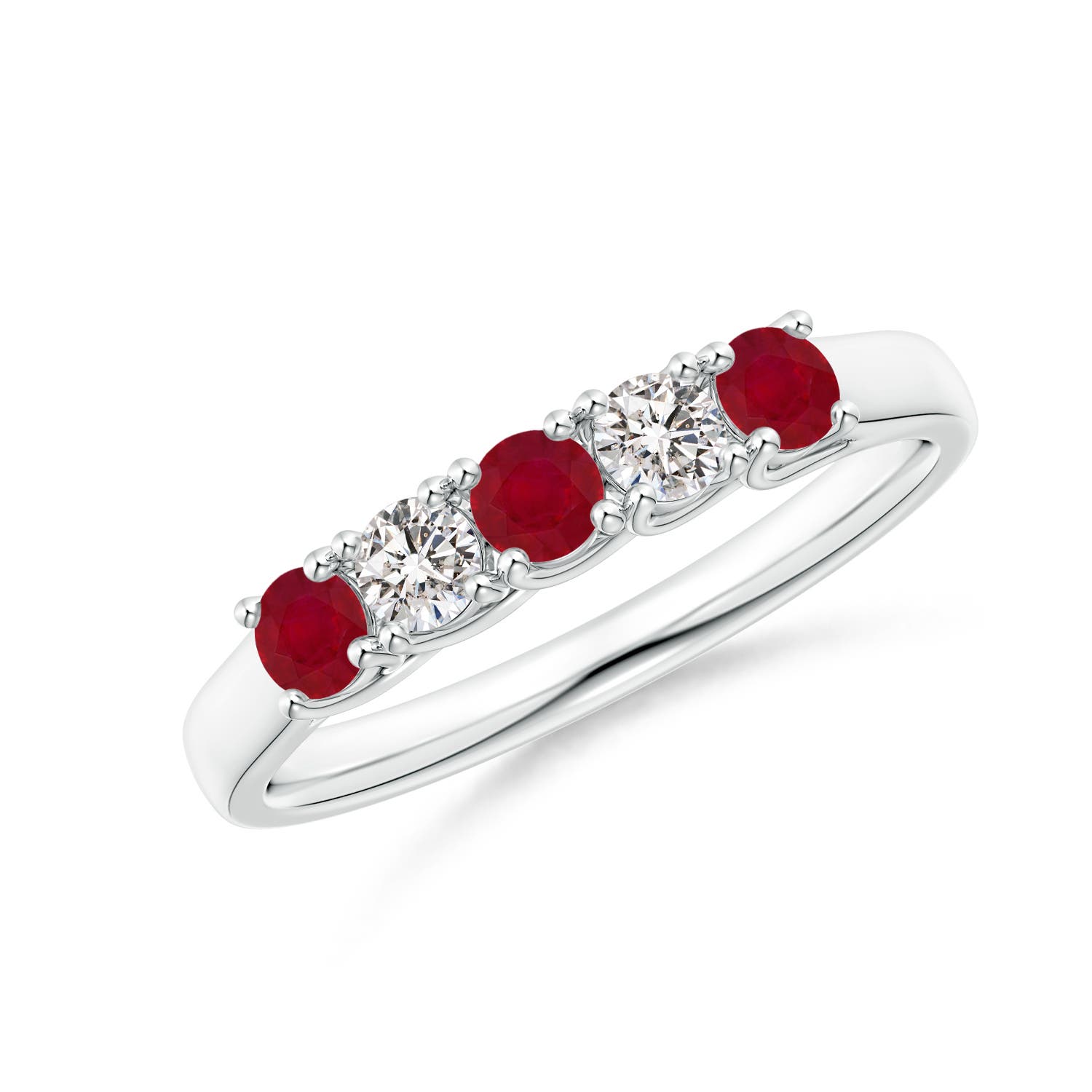 Angara 0.33 Carat Half Eternity Five Stone Ruby and Diamond Wedding Band in 18K White Gold