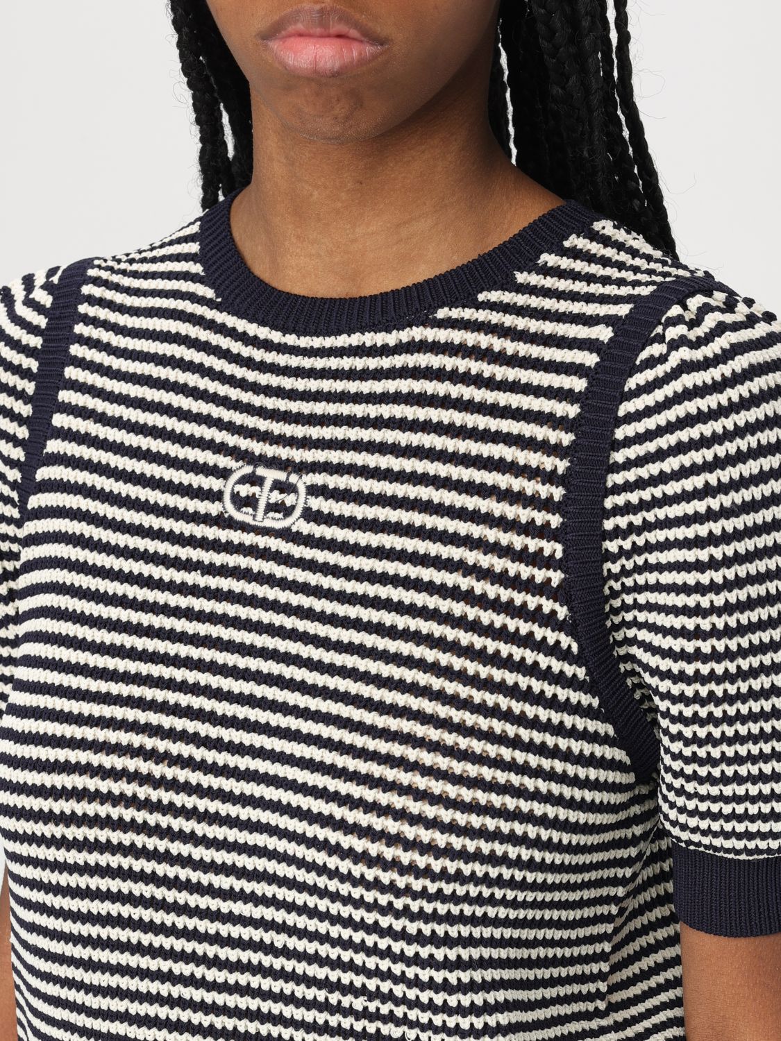 Embroidered striped T-shirt - White