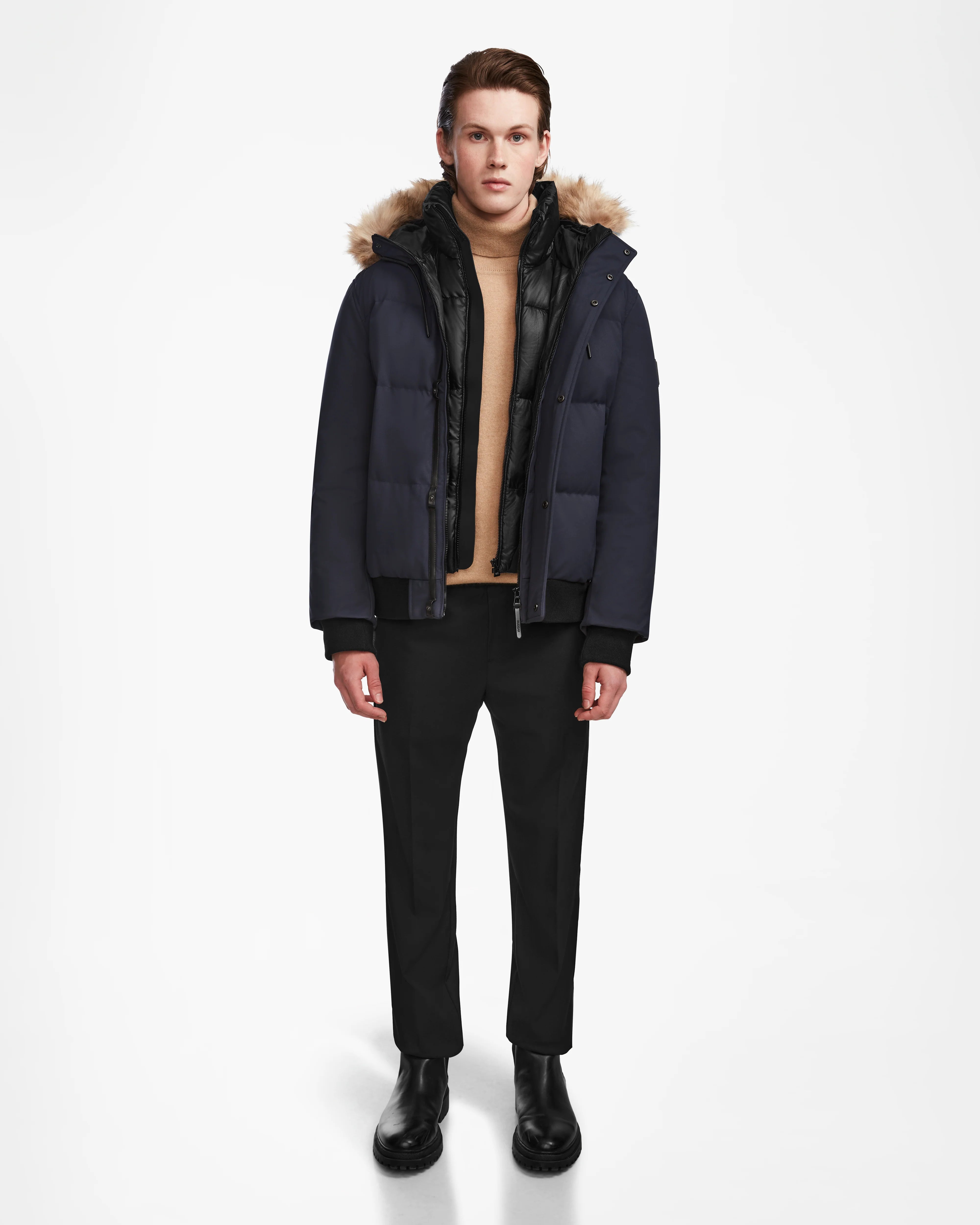 DALLAS MEN'S QUILTED DOWN BOMBER WITH REMOVABLE FAUX FUR