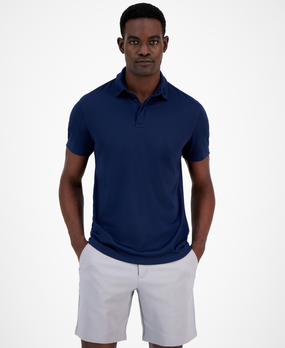 Men's AlfaTech Stretch Solid Polo Shirt, Created for Macy's - Neo Navy