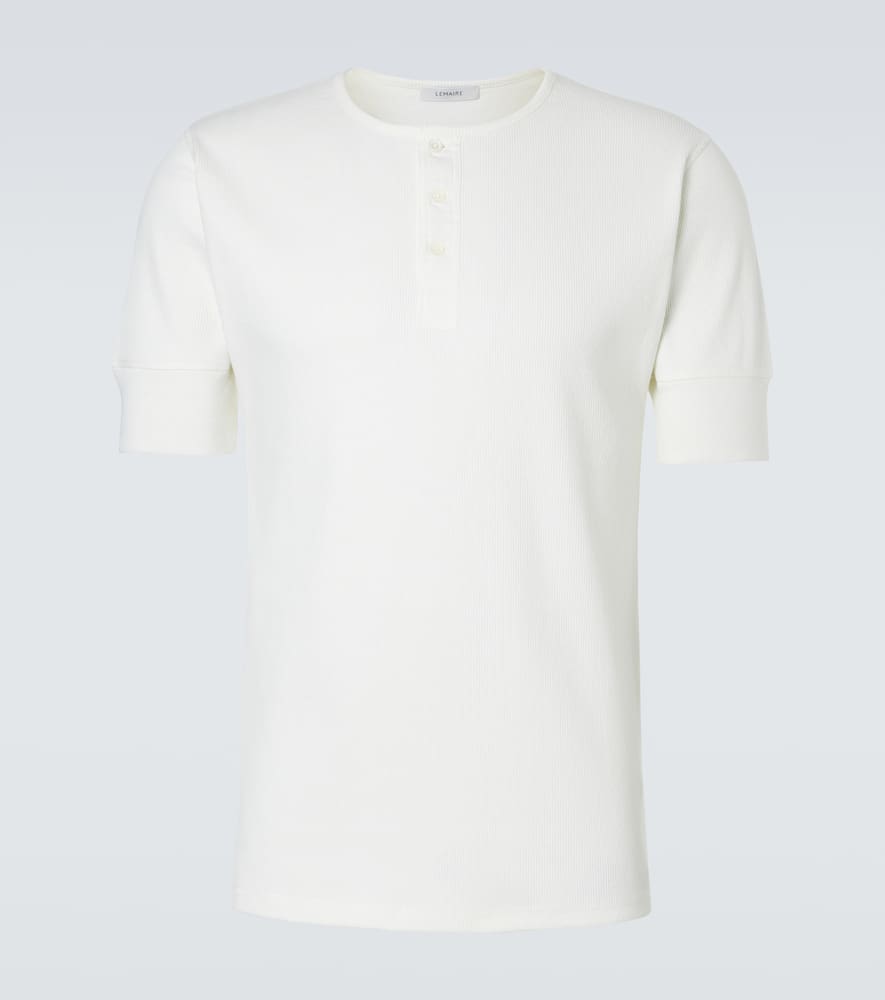 Cotton and linen jersey Henley shirt
