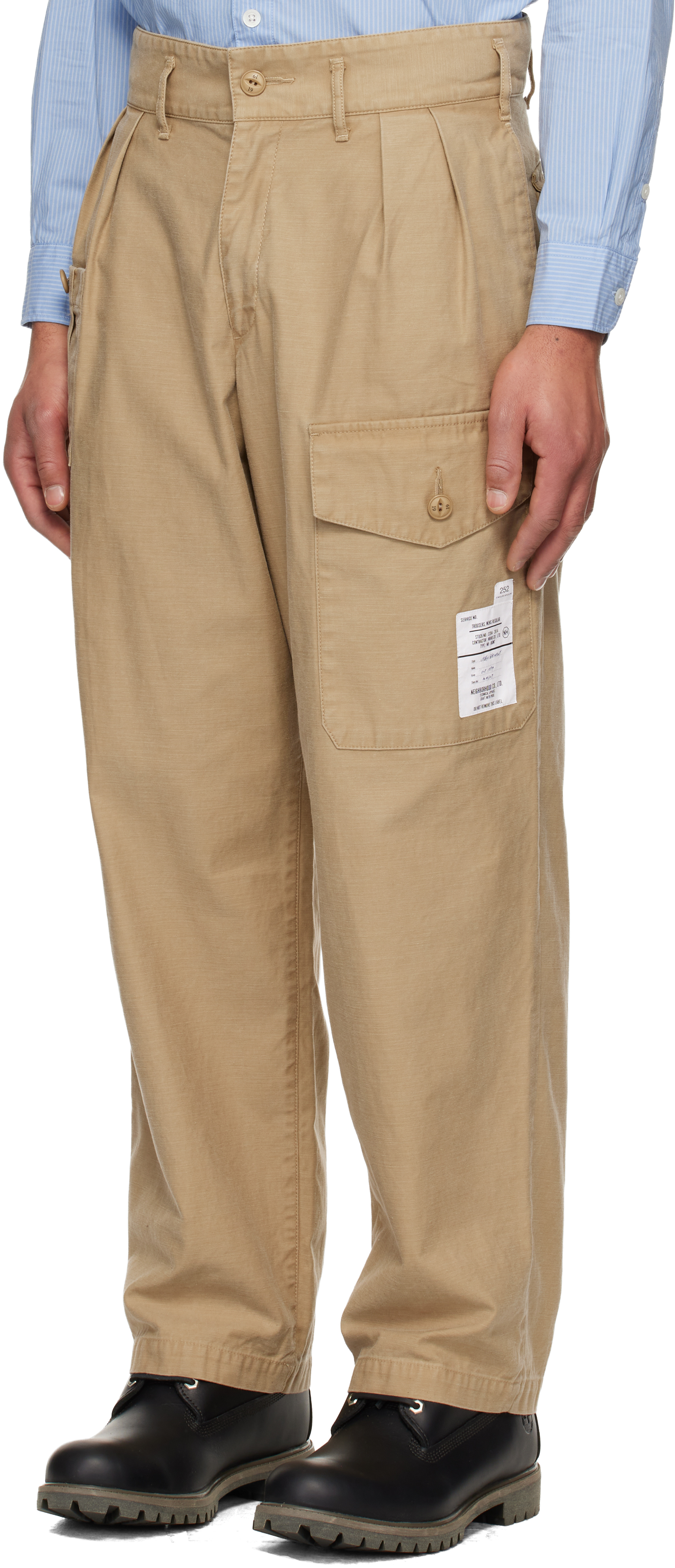 Beige Two Tuck Cargo Pants