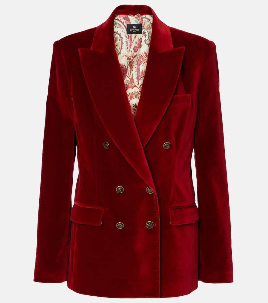 Double-breasted cotton velvet blazer