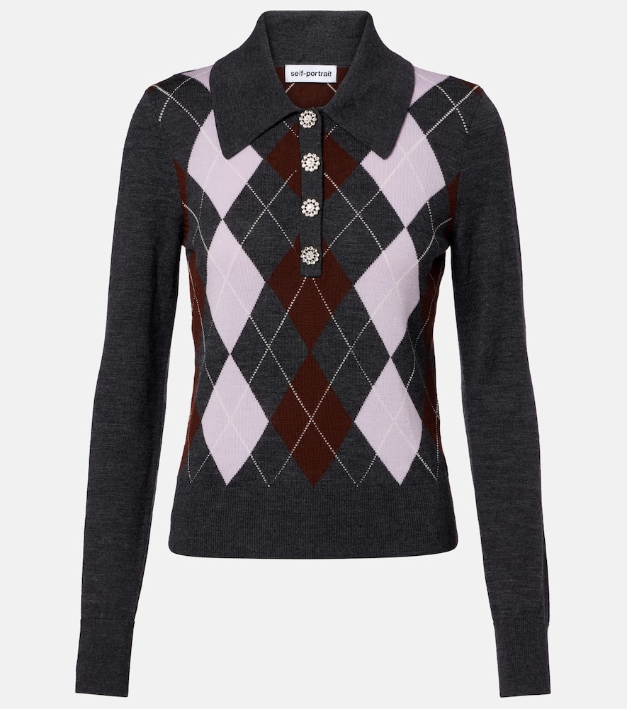 Argyle wool polo sweater