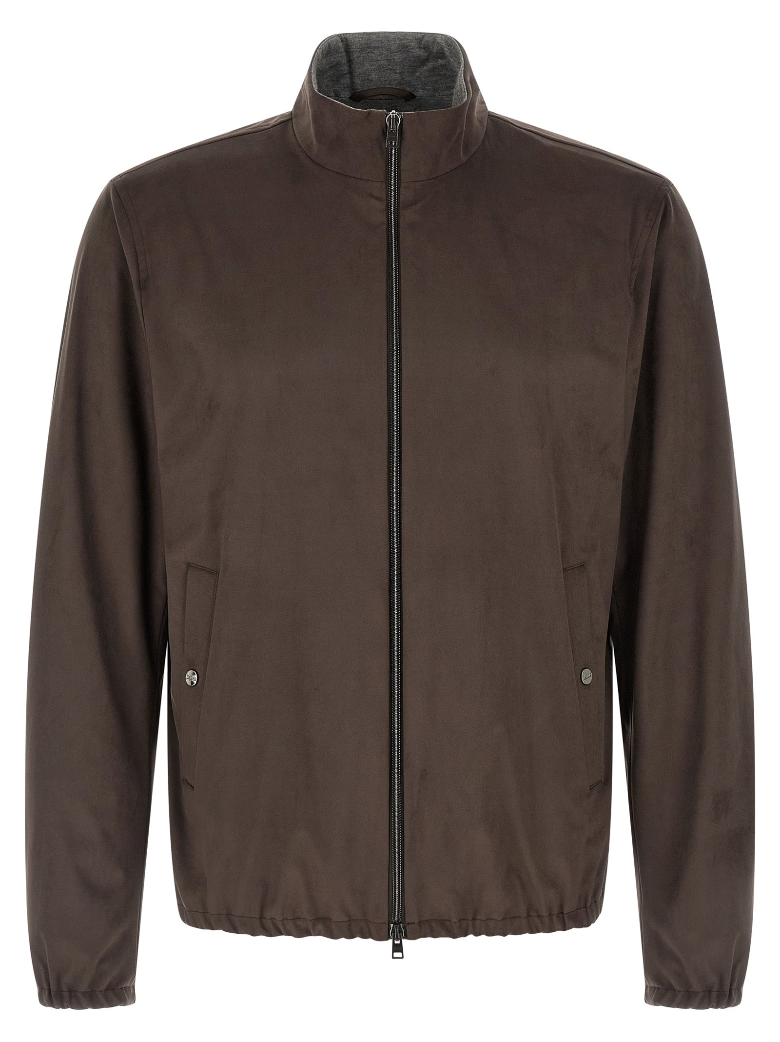 Suede-Effect Polyester Jacket — Brown