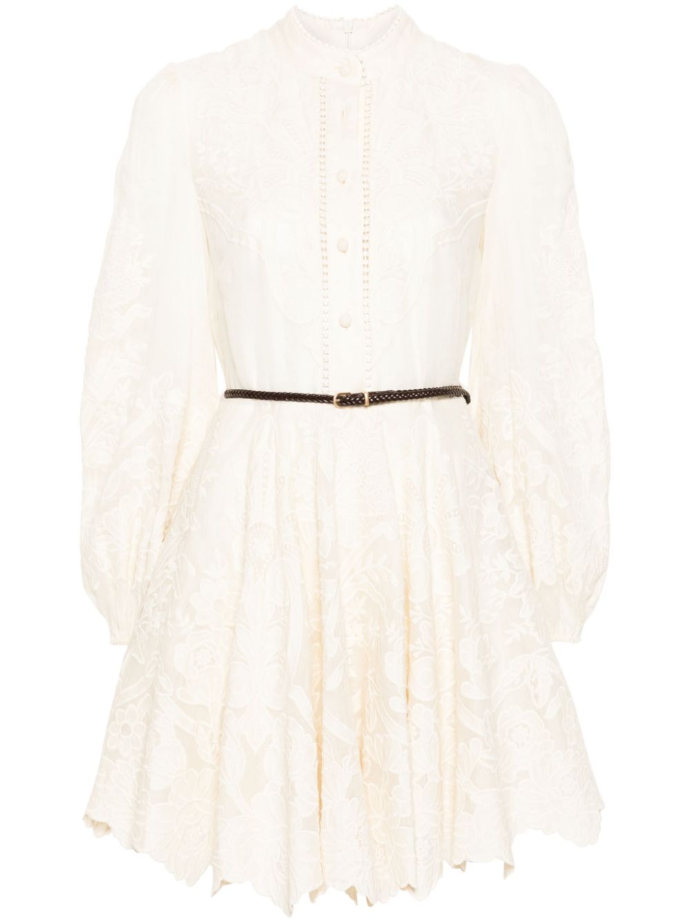 Ottie floral-embroidered mini dress - Neutrals