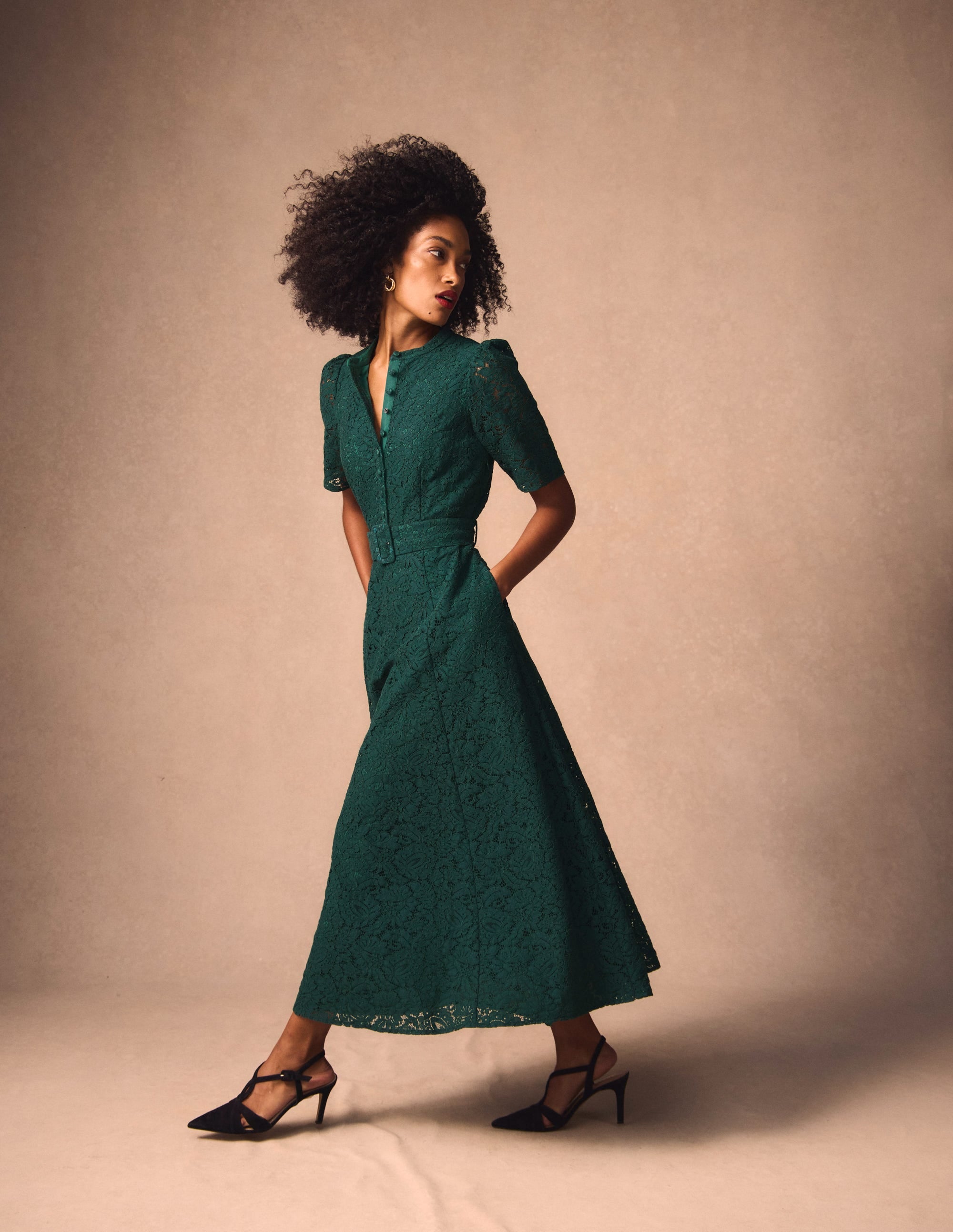 Kate Puff Sleeve Lace Dress Dark Green