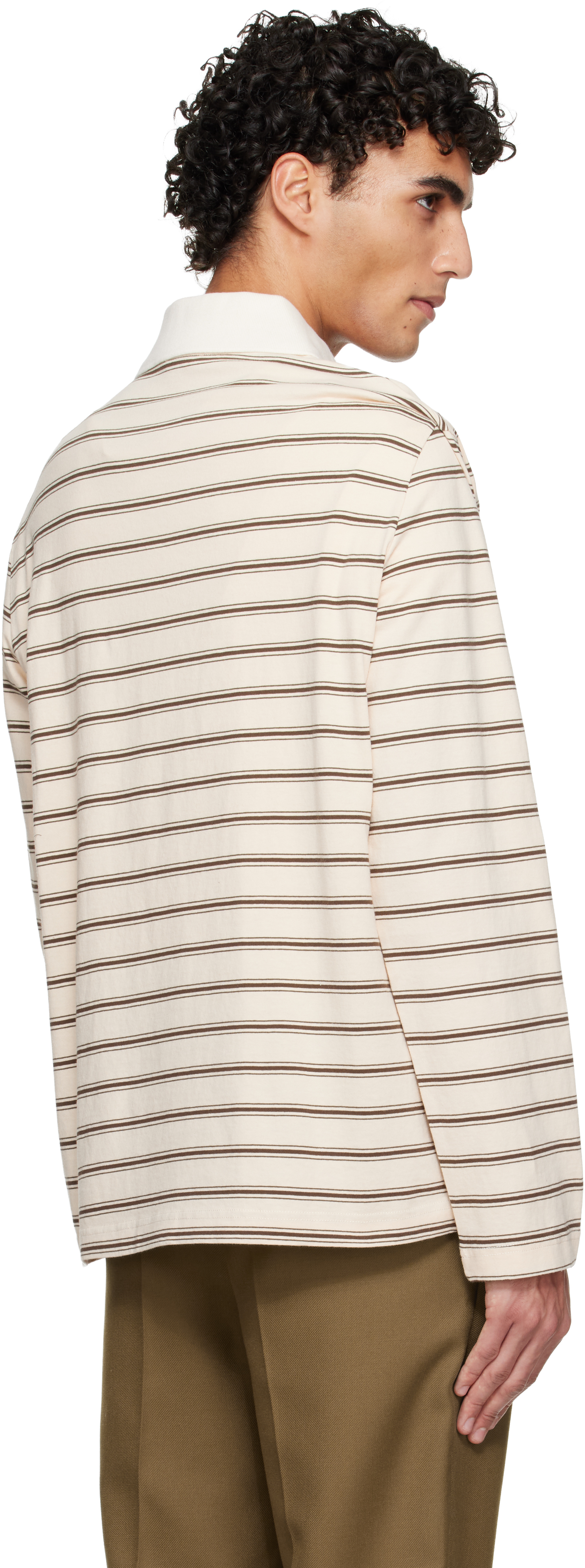 Off-White Long-Sleeve Striped Polo