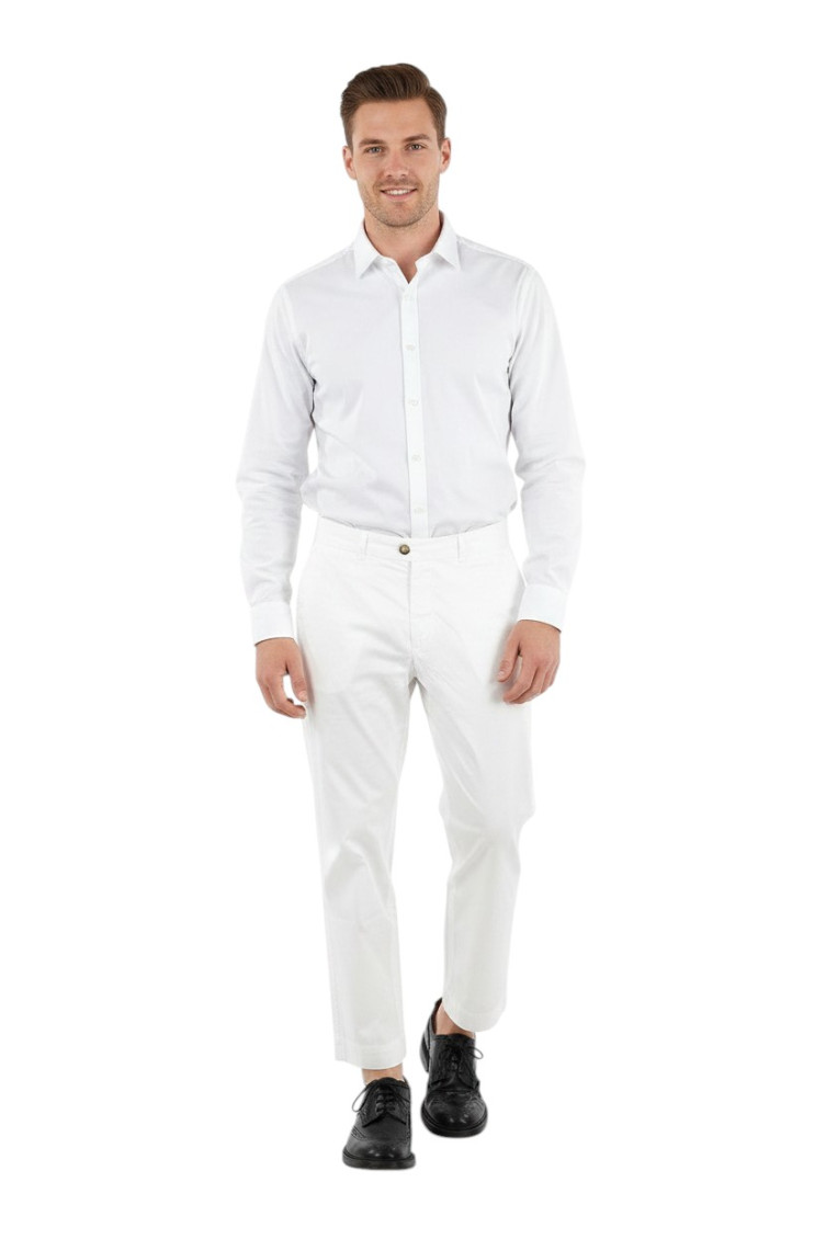 White Flat Front Trousers