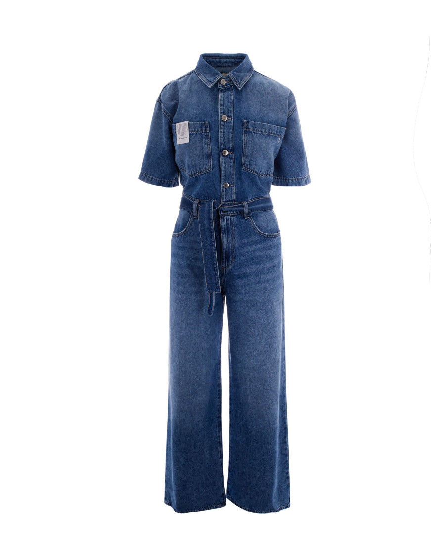 Blue Shirt Collar Jumpsuit
