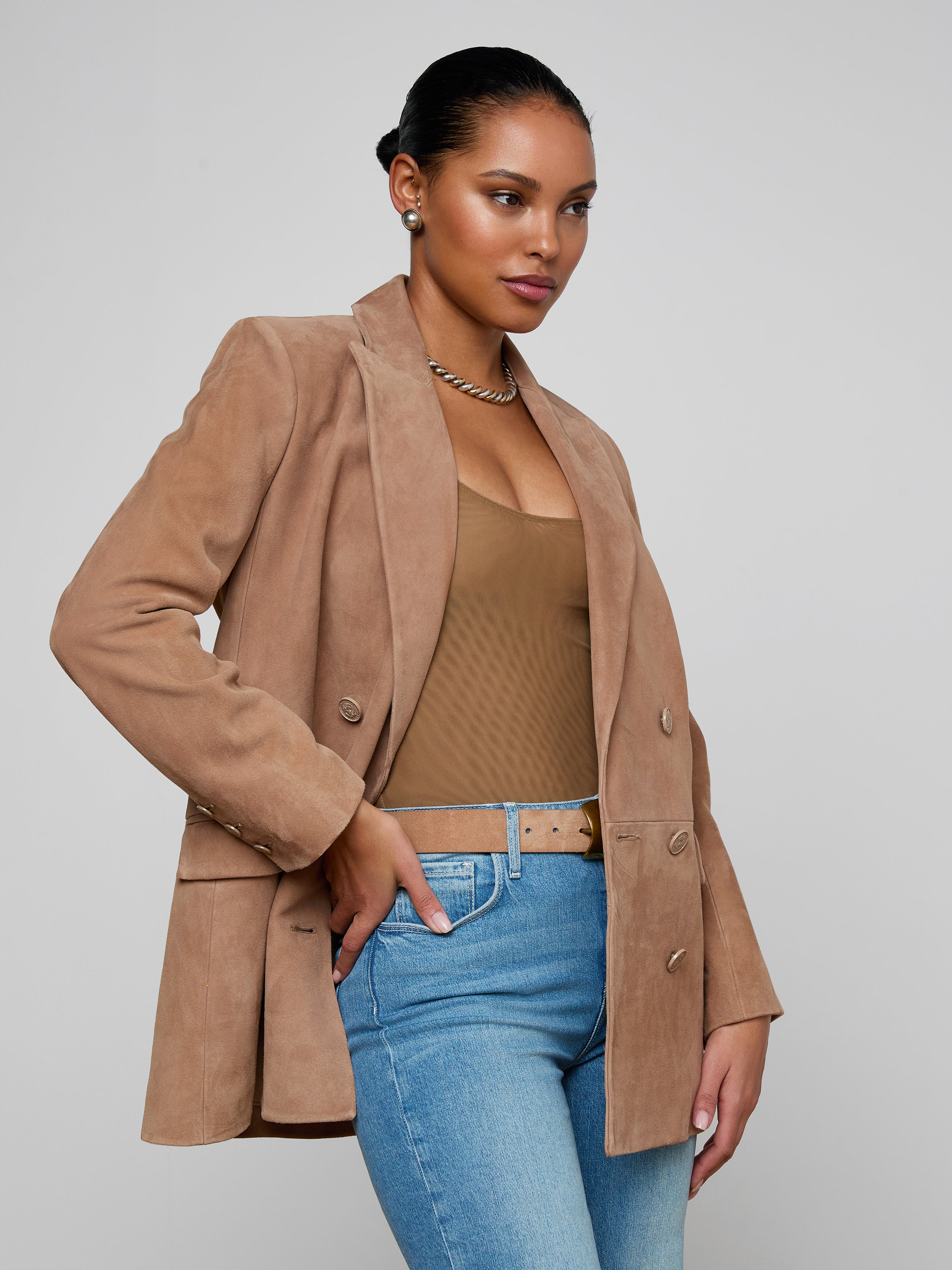 Aimee Oversized Suede Blazer In Cappuccino