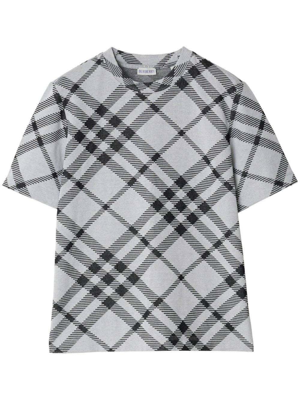 Check stretch cotton-blend T-shirt - White