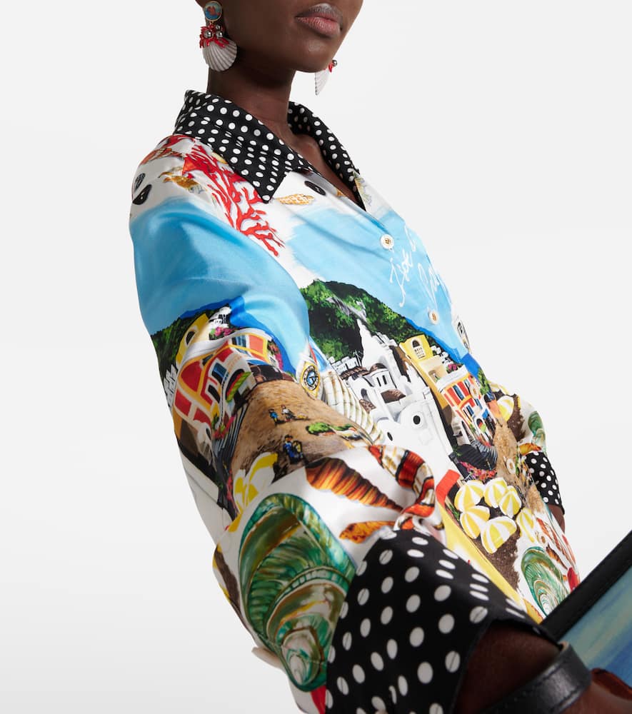 Capri printed silk satin shirt