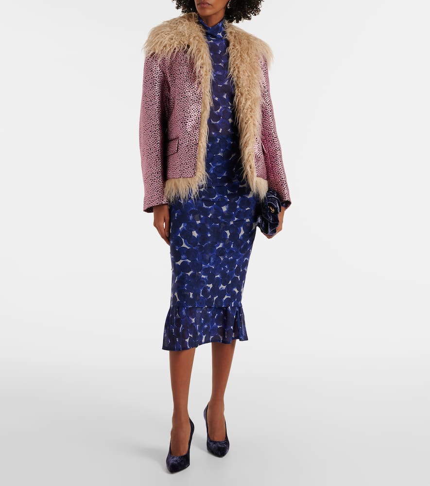 Faux fur-trimmed metallic jacket