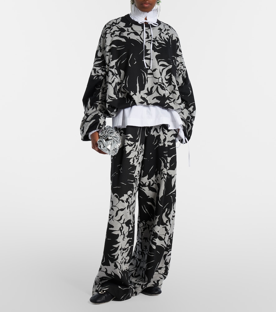 Floral pleated cotton jersey sweatpants
