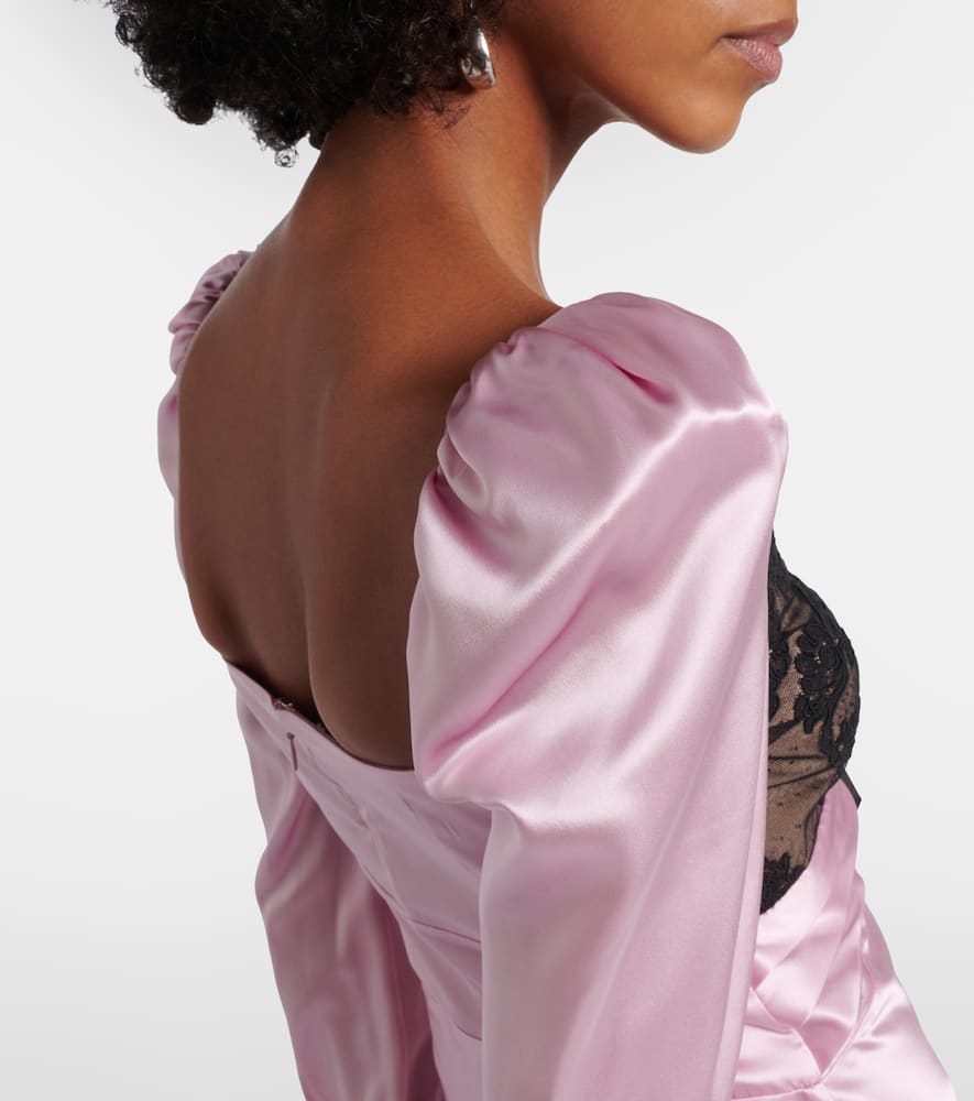 Lace-trimmed silk satin midi dress