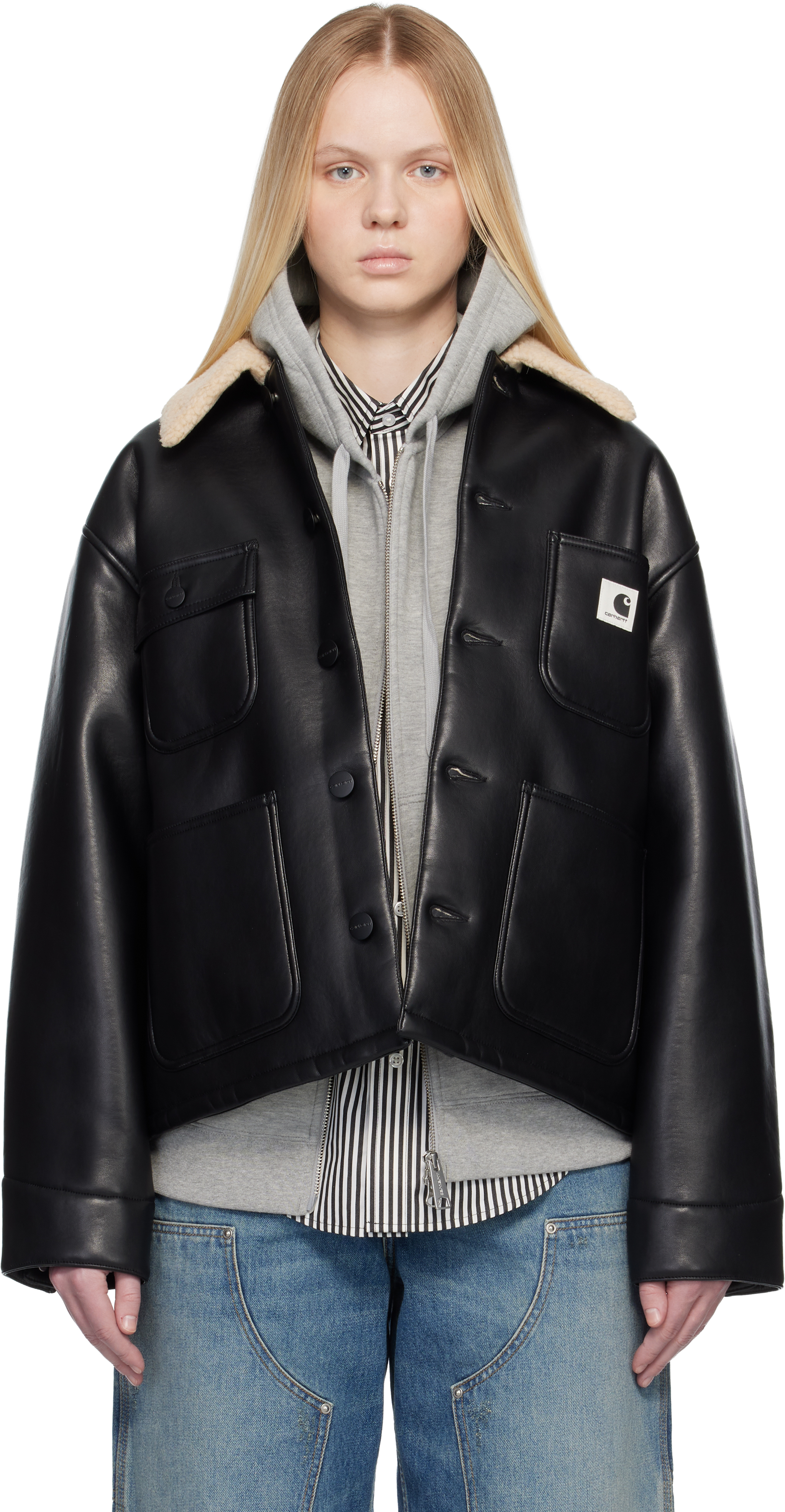 Black Shepton OG Michigan Faux-Leather Jacket