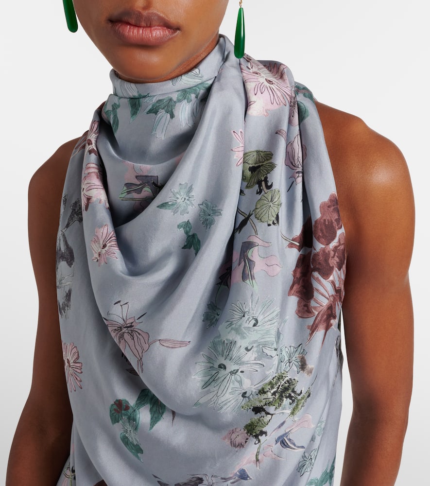 Sleary floral draped silk top