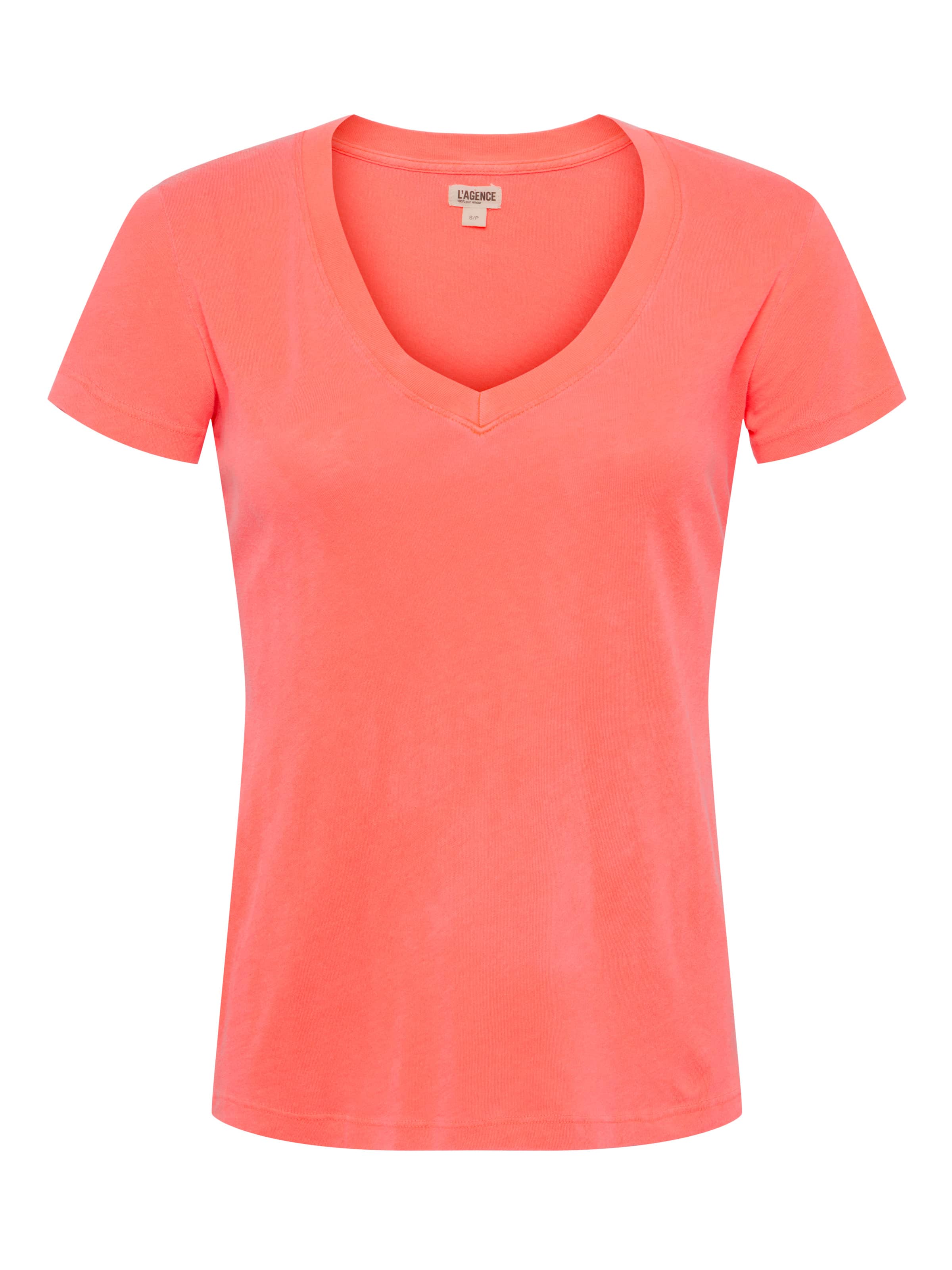 Becca Cotton V-Neck T-Shirt In Coral