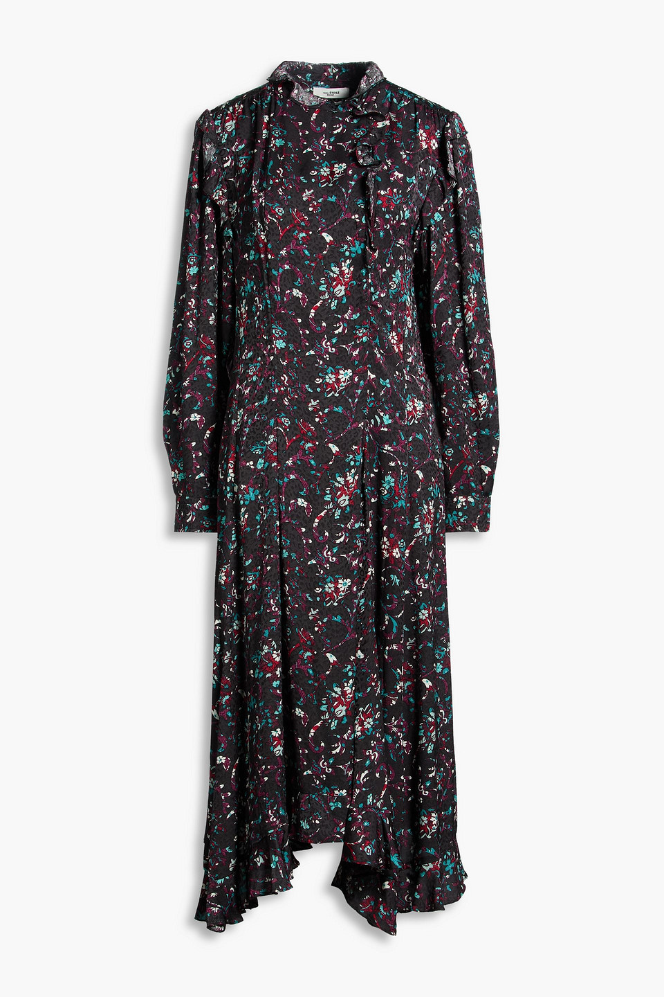 Bianca ruffled printed jacquard midi dress - Black - FR 36