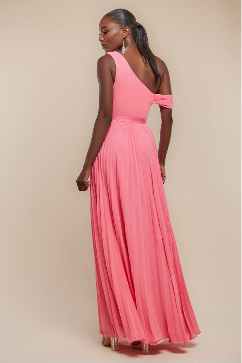 Goddiva Cowl Neck One Shoulder A Line Chiffon Maxi Dress - Cora