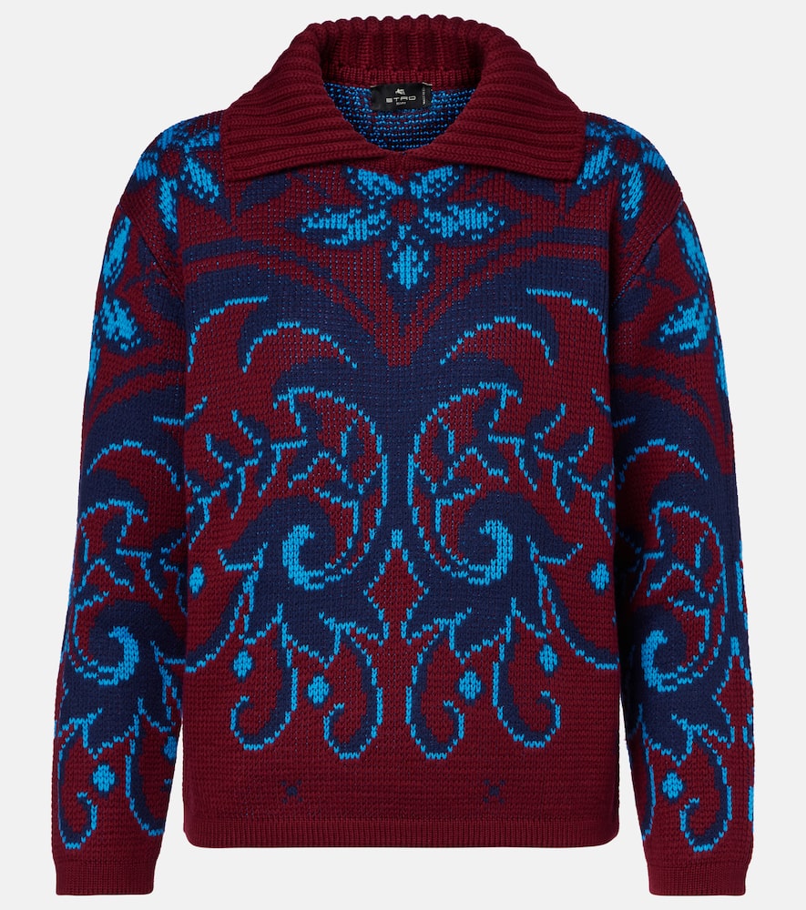 Paisley wool jacquard polo sweater