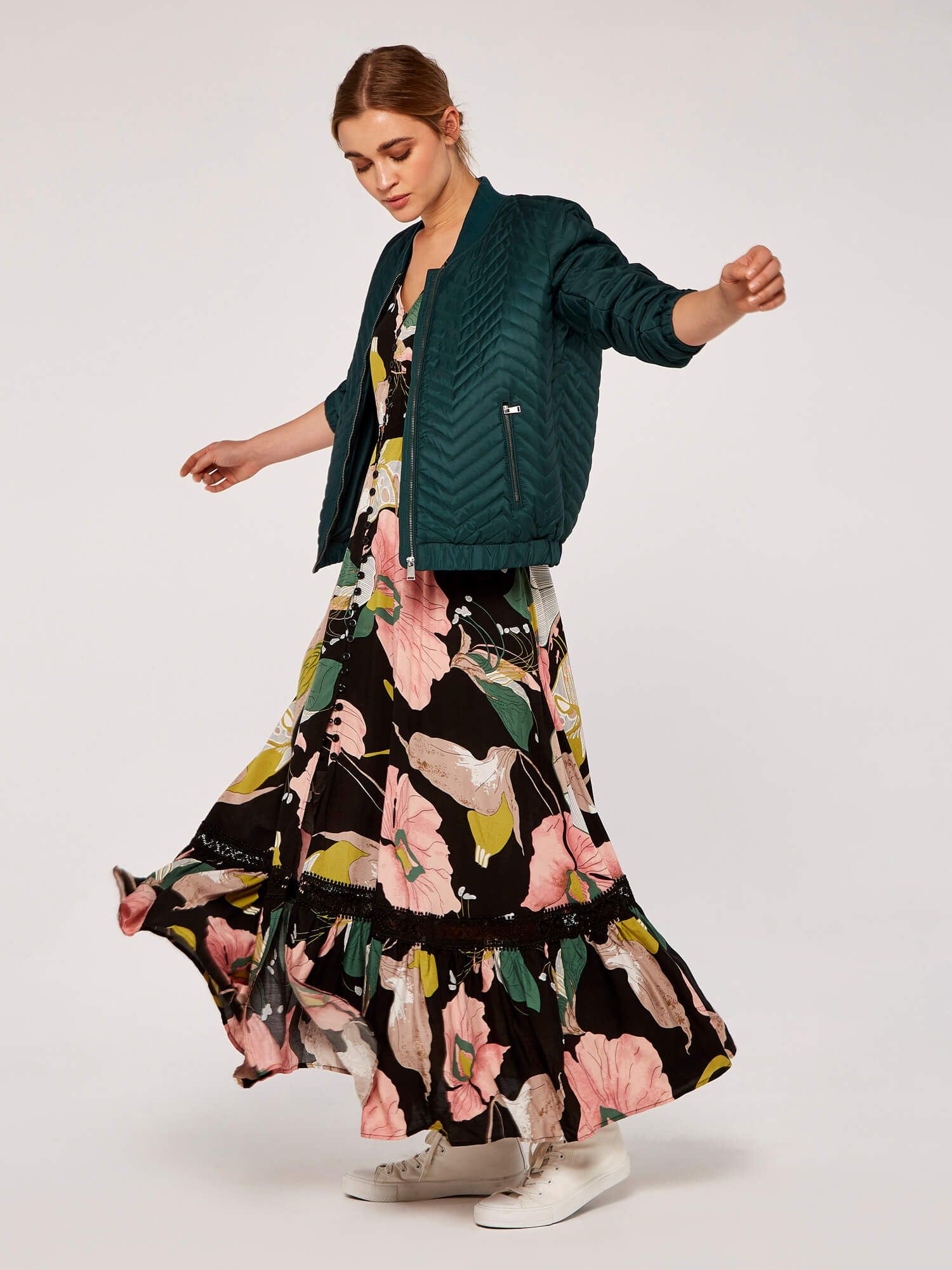 Apricot Women's Graphic Floral Print Maxi Dress in Black