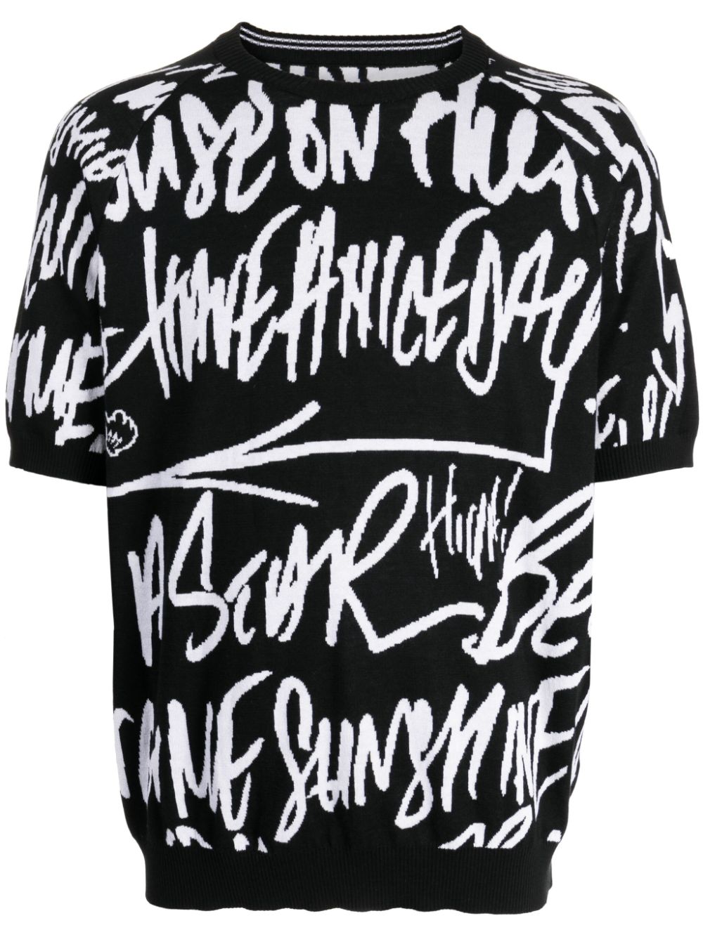 Graffiti-print short-sleeve jumper - Black