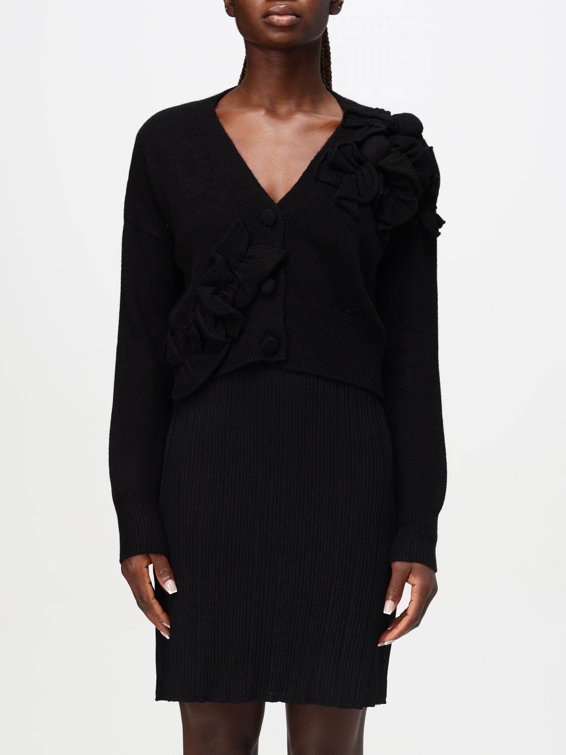 Floral-appliqué cardigan - Black
