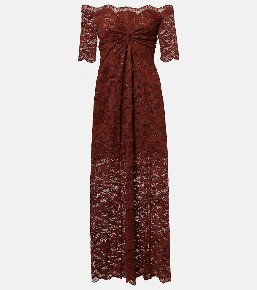 Off-shoulder lace maxi dress