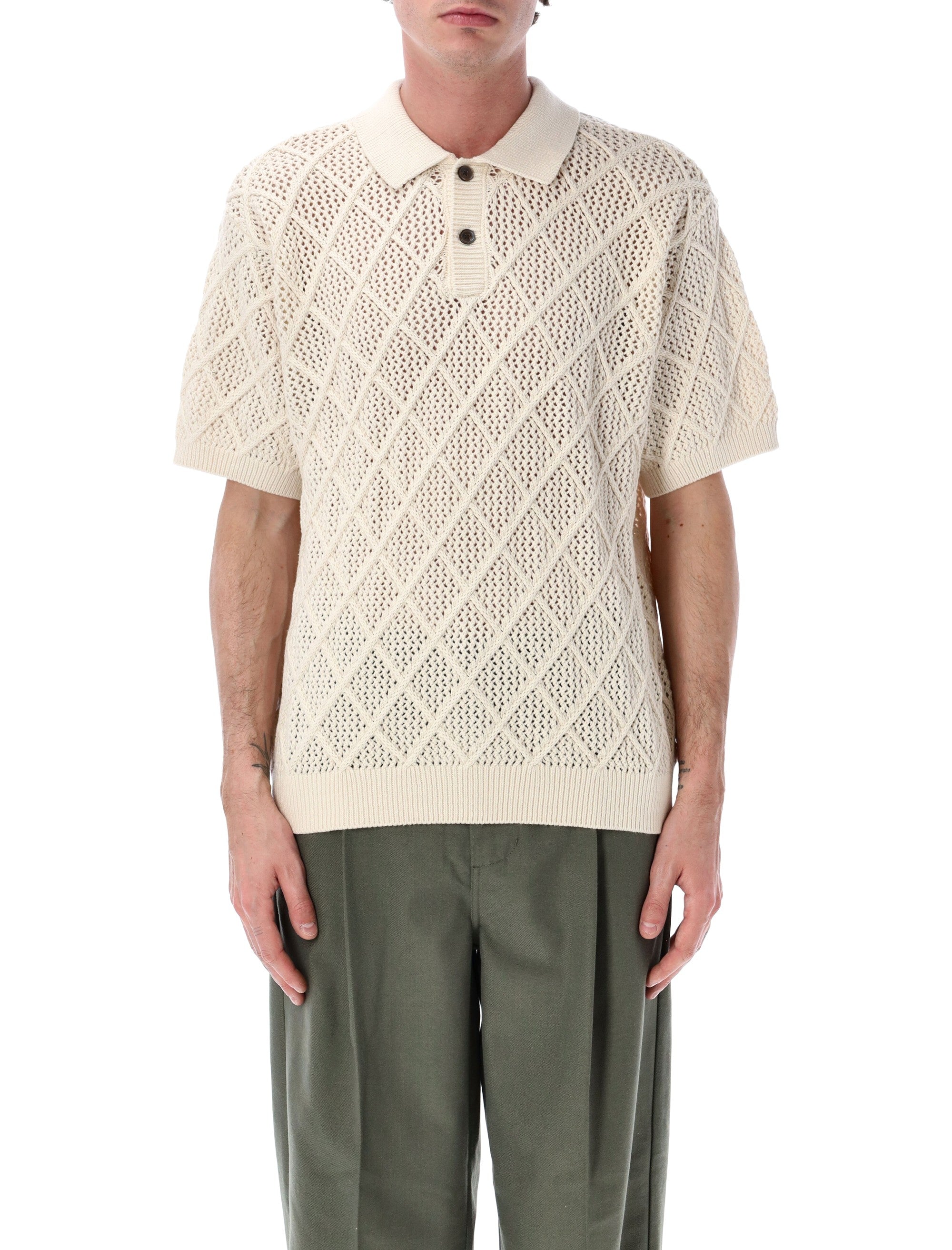 Textured Cotton Knit Polo - Size L