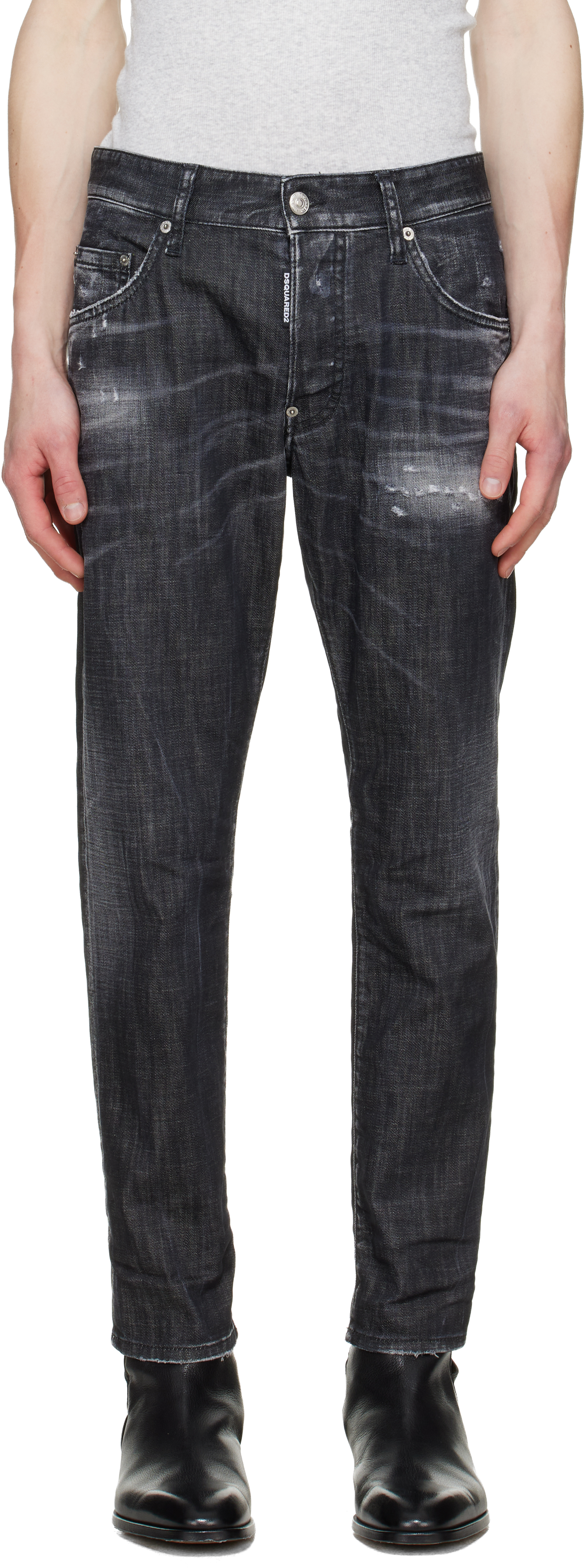 Black Distressed Stretch Jeans