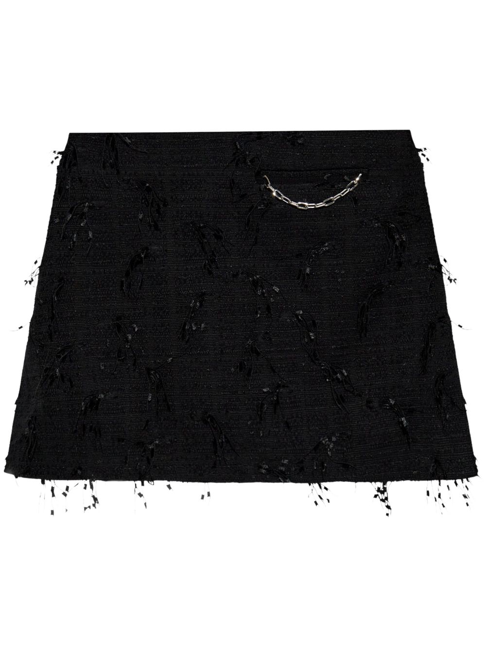 Fringed tweed mini skirt - Black