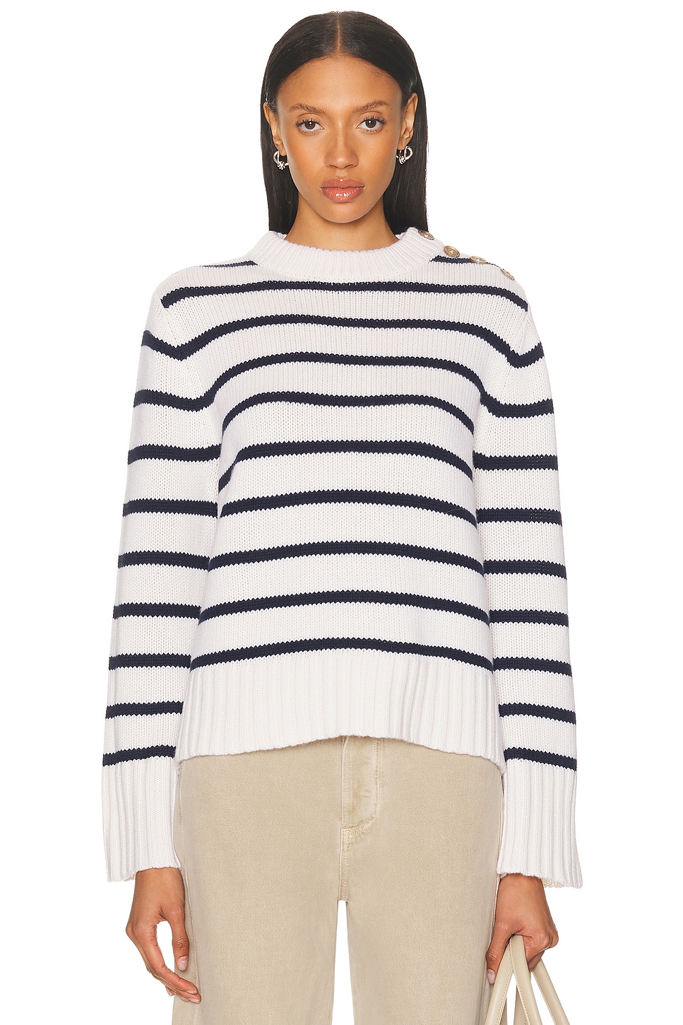 Jenni Kayne Grace Crewneck Sweater in Navy Stripe - White.  XL also in L