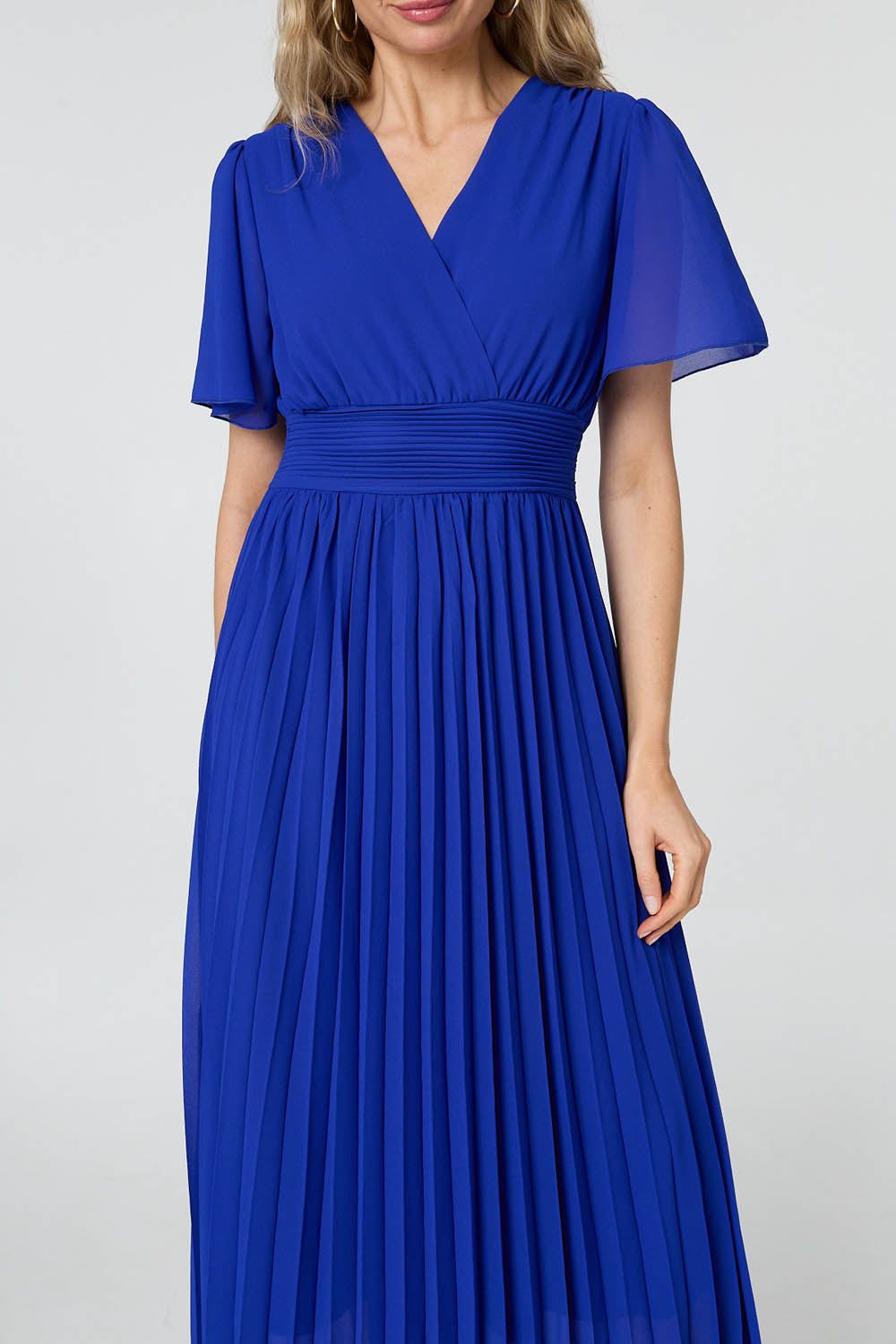 Izabel London Pleated Semi Sheer Layered Maxi Dress In Blue