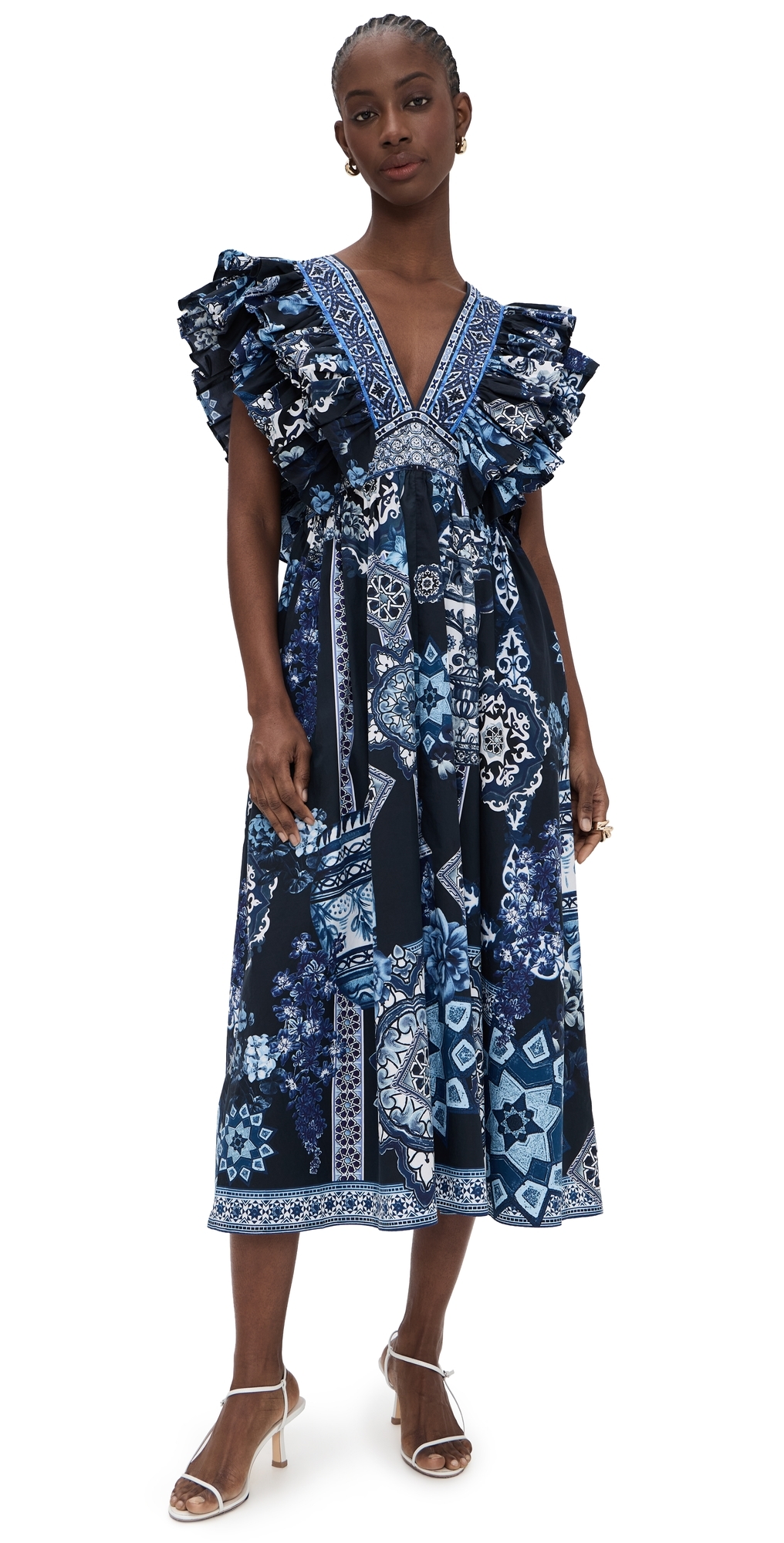Double Frill Sleeve Midi Dress A Tiled Wonderland